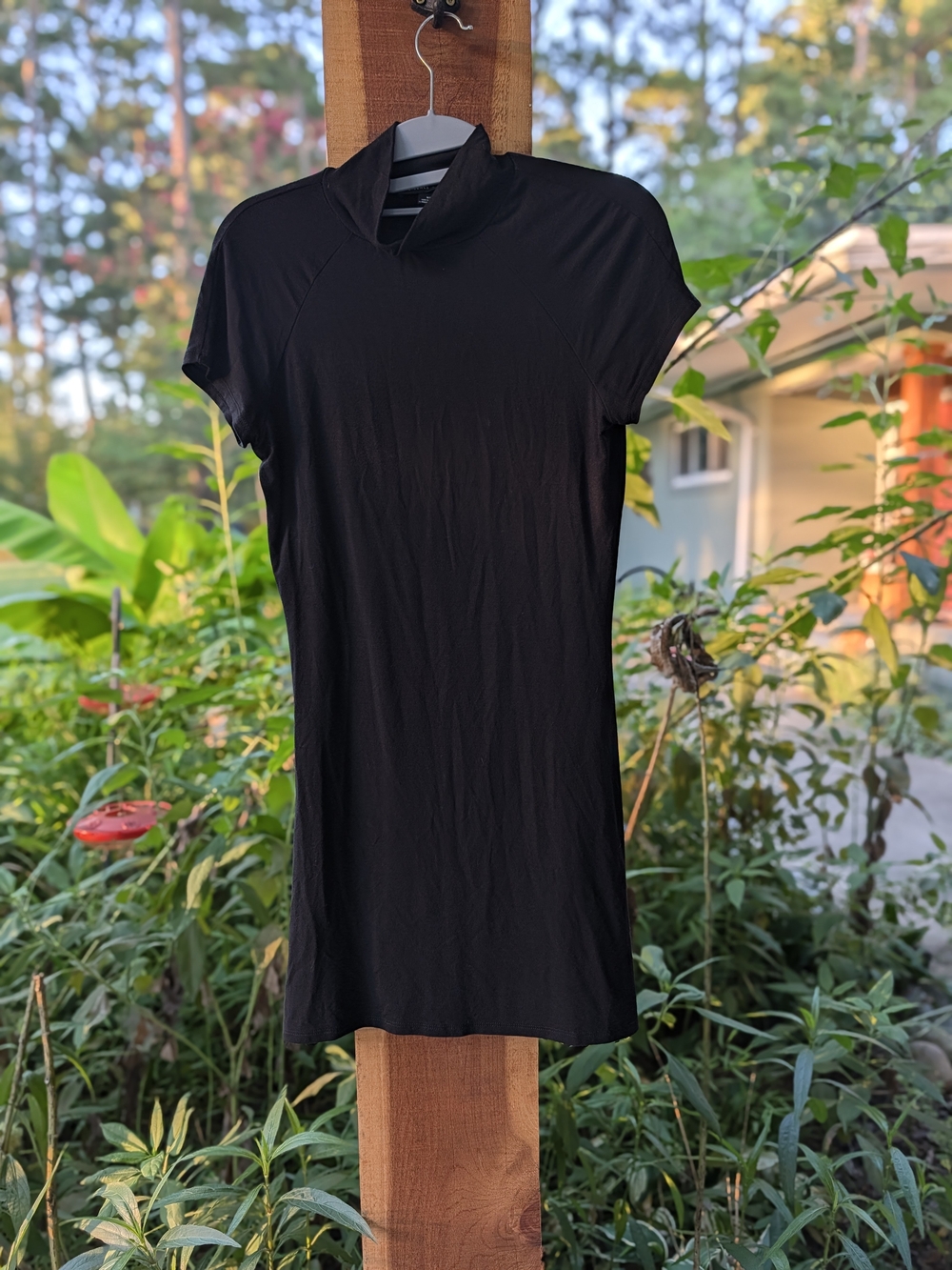 silence + noise Black Short-Sleeve Mock Neck Mini Dress
